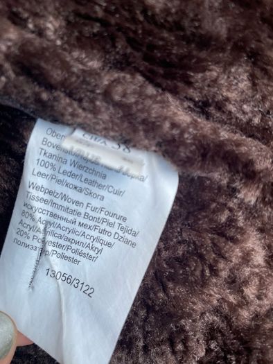 Shearling coat jacket fur suede leather women Gerry Webber size 10-12 brown