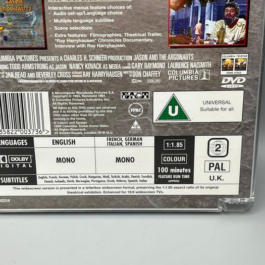 Jason And The Argonauts - Rare Jewel Case Version DVD Harryhausen - Nr Mint