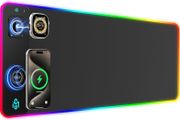 Wireless Charging RGB Gaming Mouse Pad 15W, LED Mouse Mat 800x350x4MM, 10 Light Modes Extra Large Mousepad Non-Slip Rubber Base Computer Keyboard Mat for Gaming (Black-Dual Magnetic)