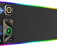 Wireless Charging RGB Gaming Mouse Pad 15W, LED Mouse Mat 800x350x4MM, 10 Light Modes Extra Large Mousepad Non-Slip Rubber Base Computer Keyboard Mat for Gaming (Black-Dual Magnetic)