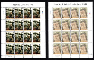 2001 Ireland Literary Anniversaries Stamp Sheetlet (Marsh's Library 1701 & First Book Printed in Ireland 1551) Plate 1A1A1A1A Mint Never Hinged (MNH)