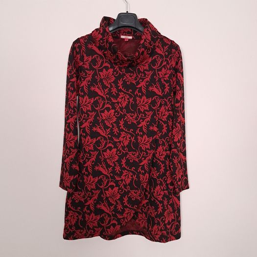 Joe Browns Black Red Floral High Neck Wrap Longline Tunic Long Sleeve Top 12UK/40EU