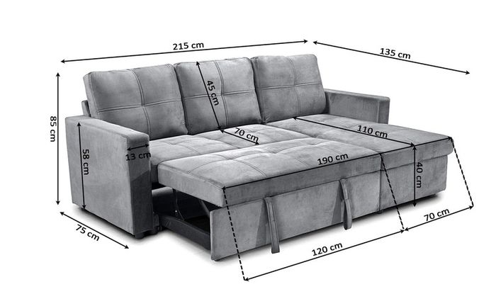 Black Velvet corner sofa bed with storage