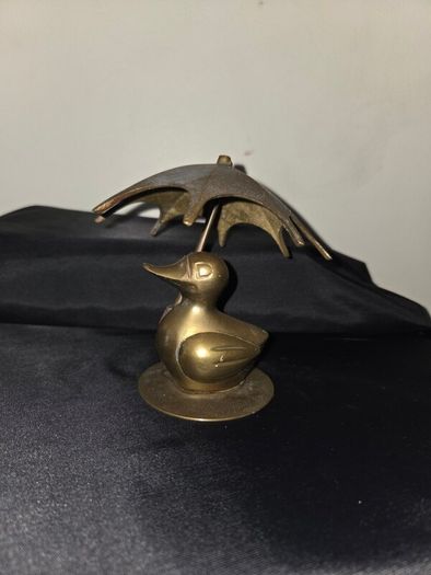 Vintage Solid Brass Duck with Umbrella