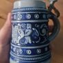Vintage German Beer Stein Mug Blue pottery Image 5
