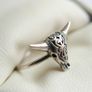 Vintage 925 Sterling Silver BULL SKULL with Horn Ring Image 3