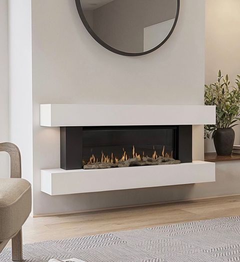 White Wall-Mounted Electric Smart Fire Place with Surround - 52 Inch - AmberGlo