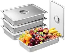 4 Pack Hotel Pans, Full Size Anti-Jam Steam Pan with Lid, 0.8mm Thick Stainless Steel Steam Table Pan, 4-Inch Deep Commercial Table Pan, Catering Storage Food Pan, for Industrial & Scientific