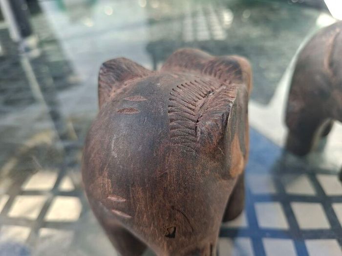 Lovely pair of Vintage Solid Rosewood Wooden Hand Carved Elephants