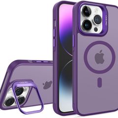 For Apple iPhone 16 Skin-Feel Camera Holder Magsafe Case Purple