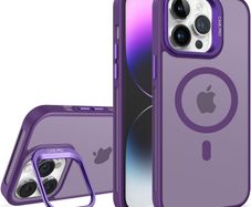 For Apple iPhone 13 / 14 Skin-Feel Camera Holder Magsafe Case Purple