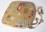 Zip-up Mustard-Coloured Flat Chair Cushion w/ Floral, Strawberry, Jam, Table/Picnic Cloth Print