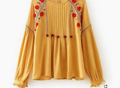 Zara Embroidered Floral Pompom Tunic Top Age 10-12