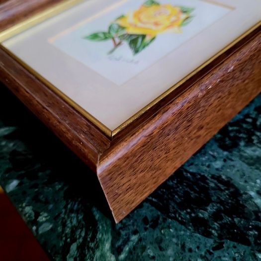 Vintage pair framed of signed pastel rose botanicals