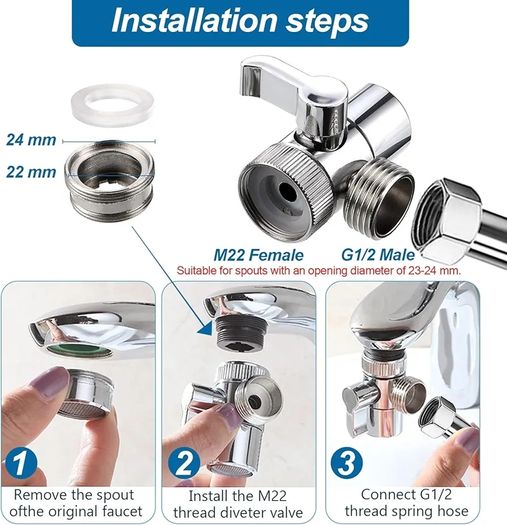 Portable Bidet Sprayer Kit - Stainless Steel Toilet Water Spray Bidet Attachment with Tap Diverter for Kitchen Sink Faucet or Bathroom