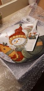 Christmas Cake Plate with Cake Slice/Server