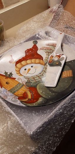 Christmas Cake Plate with Cake Slice/Server