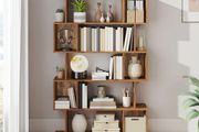 Zigzag 5 Tier Bookcase Vintage Brown or White Stylish Strong Storage Shelf for Living Room or Office
