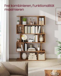Zigzag 5 Tier Bookcase Vintage Brown or White Stylish Strong Storage Shelf for Living Room or Office