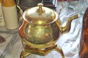 Vintage Etched Brass Tea Kettle with Footed Trivet Stand Postage Available or Collection,