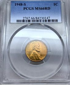 USA United States 1949 S Lincoln Wheat Penny Cent PCGS MS66RD Beautiful Gem San Francisco Mint