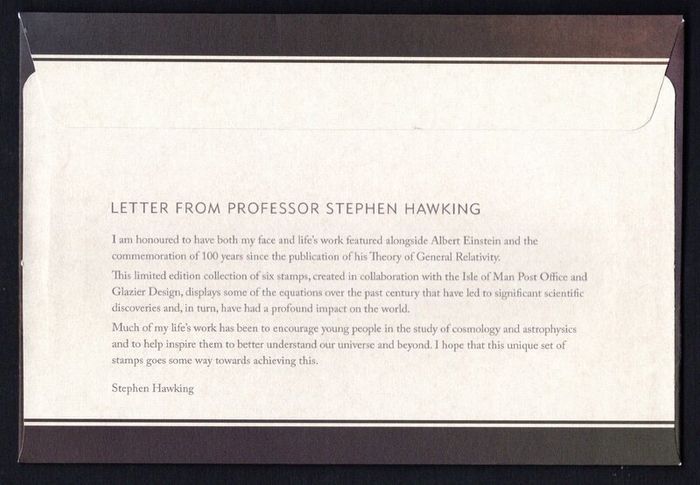 2016 Isle of Man Albert Einstein to Stephen Hawking Centenary of General Relativity Commemorative Stamps First Day Cover (FDC)
