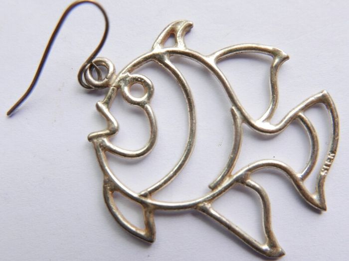 Vintage 925 Sterling Silver Fish Earrings