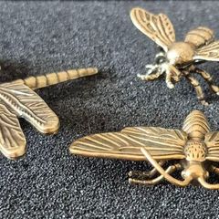 3 brass Insects, Solid brass.