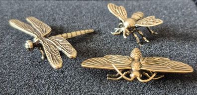 3 brass Insects, Solid brass.