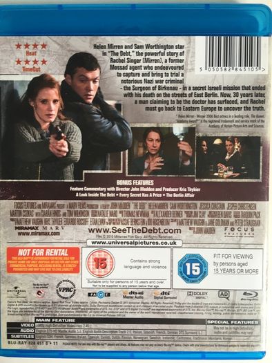 The Debt [2011] Helen Mirren, Sam Worthington & Jessica Chastain [Blu-ray Movie]