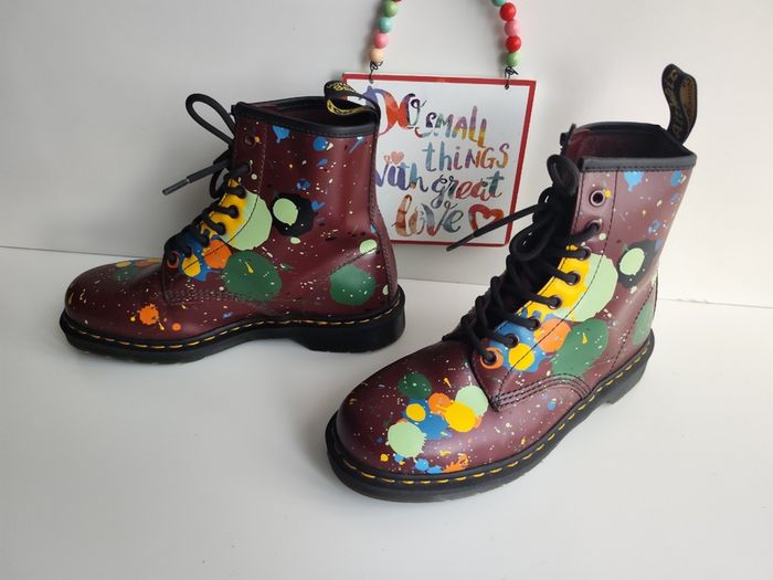 Dr Martens 1460 Pascal splash paint splatter 8 hole red boots UK6.5 EU40 US8.5