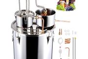 Alcohol Still, 13.2 Gal / 50 L Stainless Steel Water Alcohol Distiller with Copper Coil for Fast Cooling, Dual Condenser Distiller Kit with Secondary Distillation