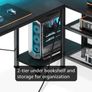 L Shaped Gaming Desk with LED Lights & Power Outlet, 150x102 cm Reversible Corner Desk with Storage Shelves, Computer Desks with Monitor Stand, Black Image 4