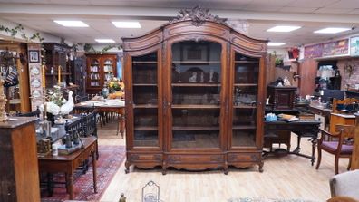 Antique French Carved Oak Library Bookcase / Display Cabinet