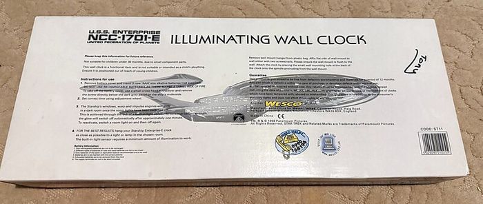 Star Trek Insurrection USS Enterprise NCC-1701-E Illuminating Wall Clock, Wesco 1998, Boxed