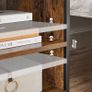 _Bedside Table Sofa Table Height Adjustable Surface Wheels Adjustable Feet 2 Open Shelves Hidden Compartment for Living Room Bedroom Vintage Brown/Black Image 6