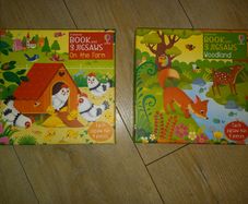 Two Usborne Book and 3 Jigsaws sets - Farm and Woodland