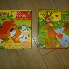 Two Usborne Book and 3 Jigsaws sets - Farm and Woodland
