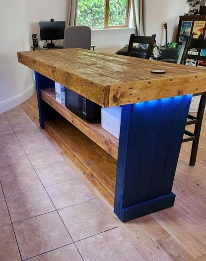 Rustic kitchen island with double overhang