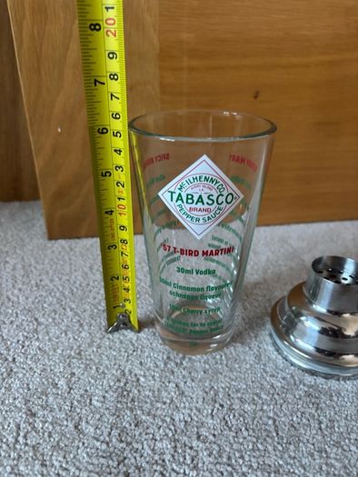 Vintage novelty Tabasco Brand glass cocktail shaker