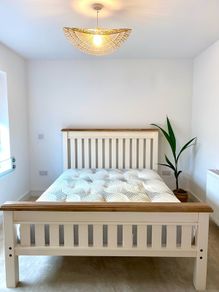 Excellent condition solid oak king size bed frame and mattress