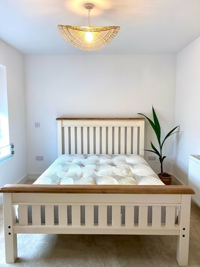 Excellent condition solid oak king size bed frame and mattress