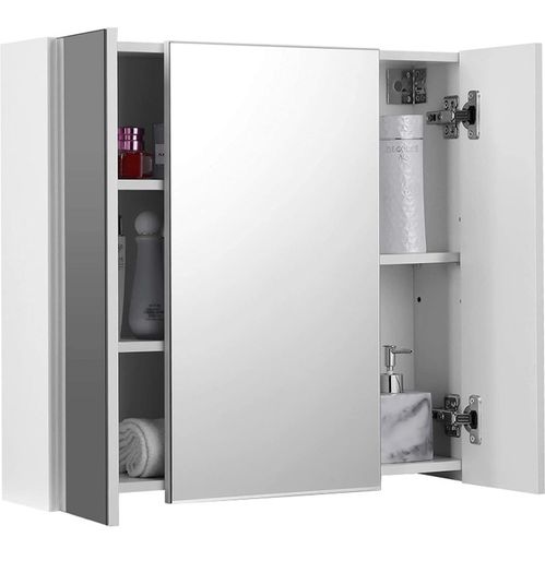 Bathroom Wall Cabinet, Cupboard with Mirror, 3-Door Storage Cabinet, 60 x 15 x 55 cm, with Adjustable Shelf, Modern, White (FREE POSTAGE)