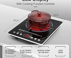 Portable Ceramic Hob 2000W, Pulg in Electric Ceramic Hob, Single Electric Hob with 4-Hour Timer, 10 Power Levels, Safety Lock & Sensor Touch, Residual heat Remind, 220V-240V