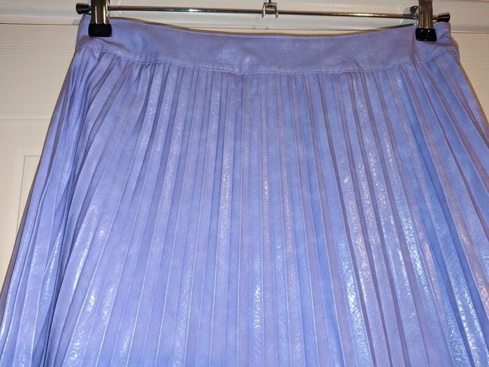 purple/lilac faux leather pleated midi skirt from River Island