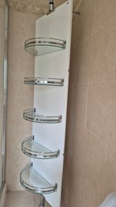 Rotating Bathroom Mirror with Glass Storage Shelves