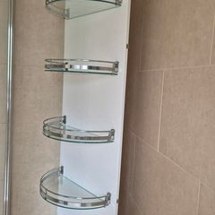 Rotating Bathroom Mirror with Glass Storage Shelves
