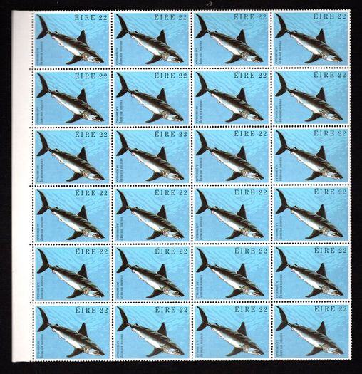 1982 Ireland Fauna & Flora: Fish Commemorative Stamps Marginal Block of 24 Mint Never Hinged (MNH).