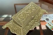 Vintage Ornate Brass Postage Stamp Keepsakes Box