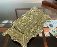 Vintage Ornate Brass Postage Stamp Keepsakes Box